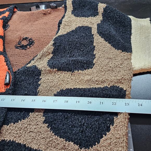Vtg Carole Little Cardigan Women Med Brown Animal Print Knit Patchwork Boho Cats - Picture 8 of 11